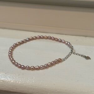 Pink Rice Shaped Pearl Bracelet On Sterling Silver